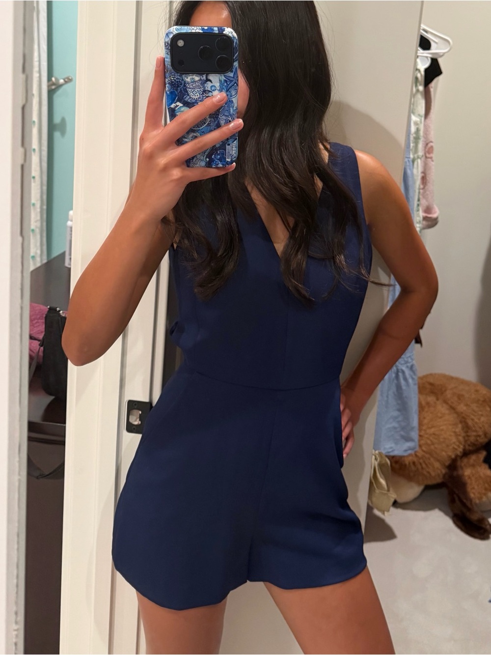 Wilfred Navy V-Neck One-Piece Romper